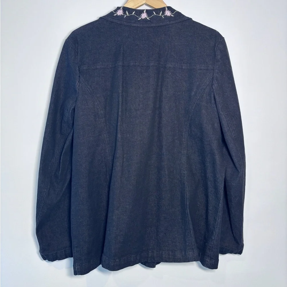 Denim & Co Black Dark Wash Floral Embroidered Patch Pocket Denim Black Jacket XL - Picture 4 of 5